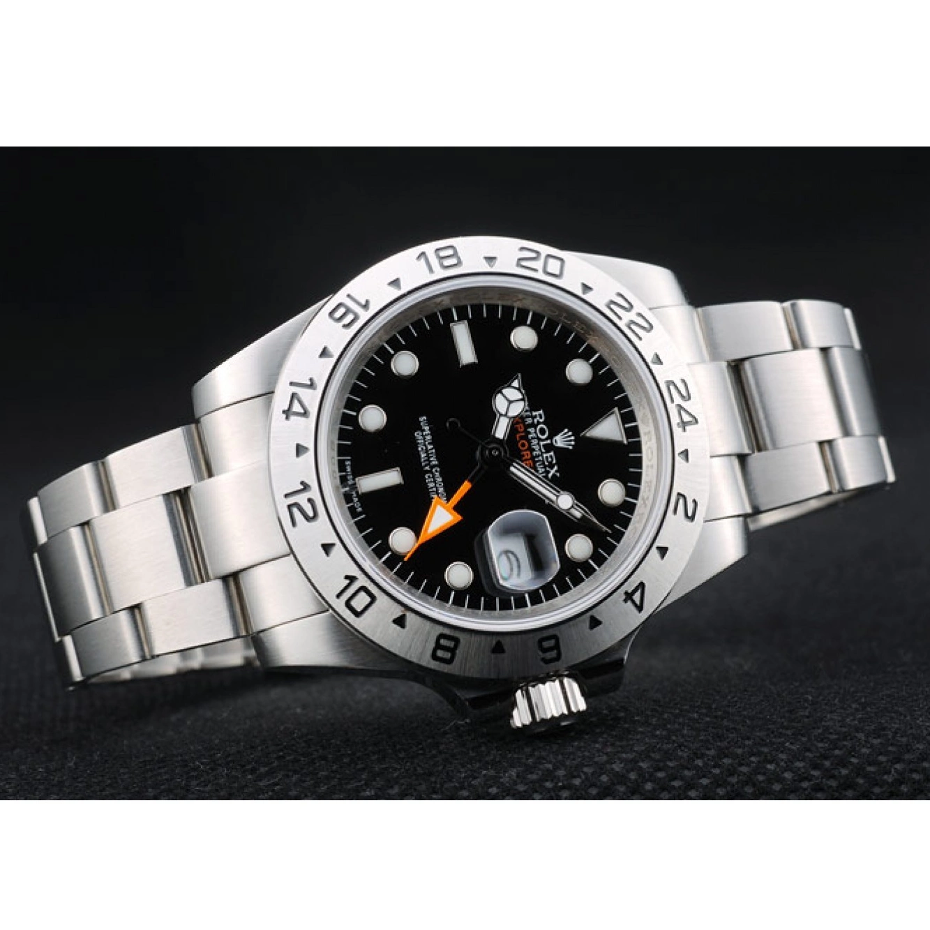 Aaa replica watch Stainless Bezel Dial Steel Black Watch Explorer Rolex 0623